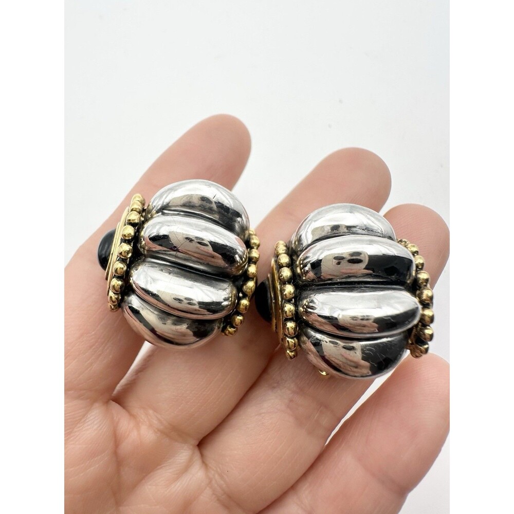 Vintage Gold Silver Two Tone Runway Clip On Earrings